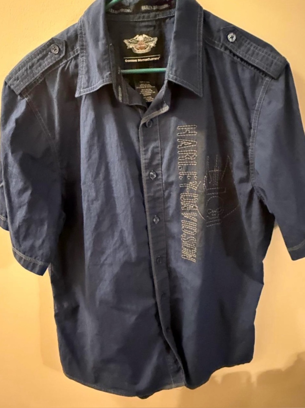 Harley Davidson Navy Short-Sleeve Button-Up Shirt size L